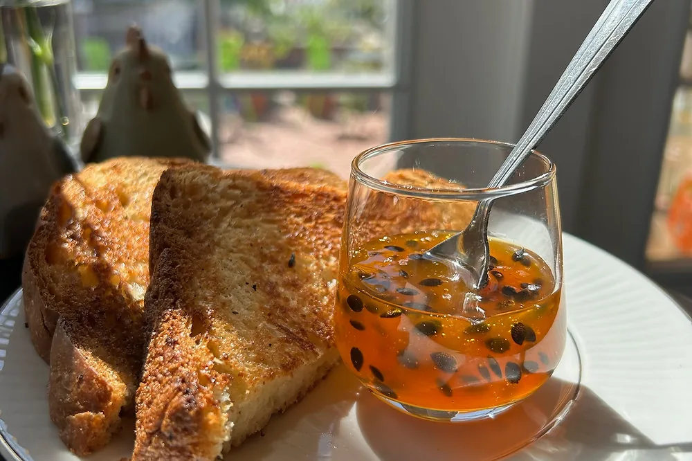 Toasted brioche with housemade passion fruit jam